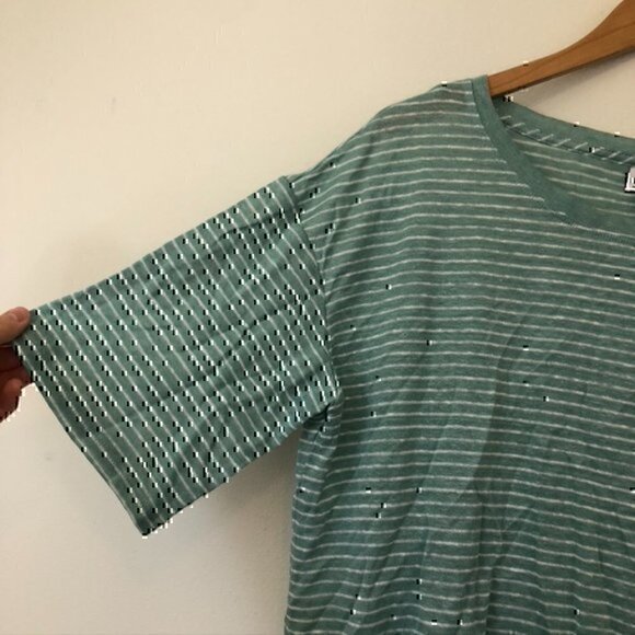 NEW NWT NICOLE MILLER Aqua Green White Stripe 100% Linen Boxy Short Sleeve Top S - Picture 7 of 10